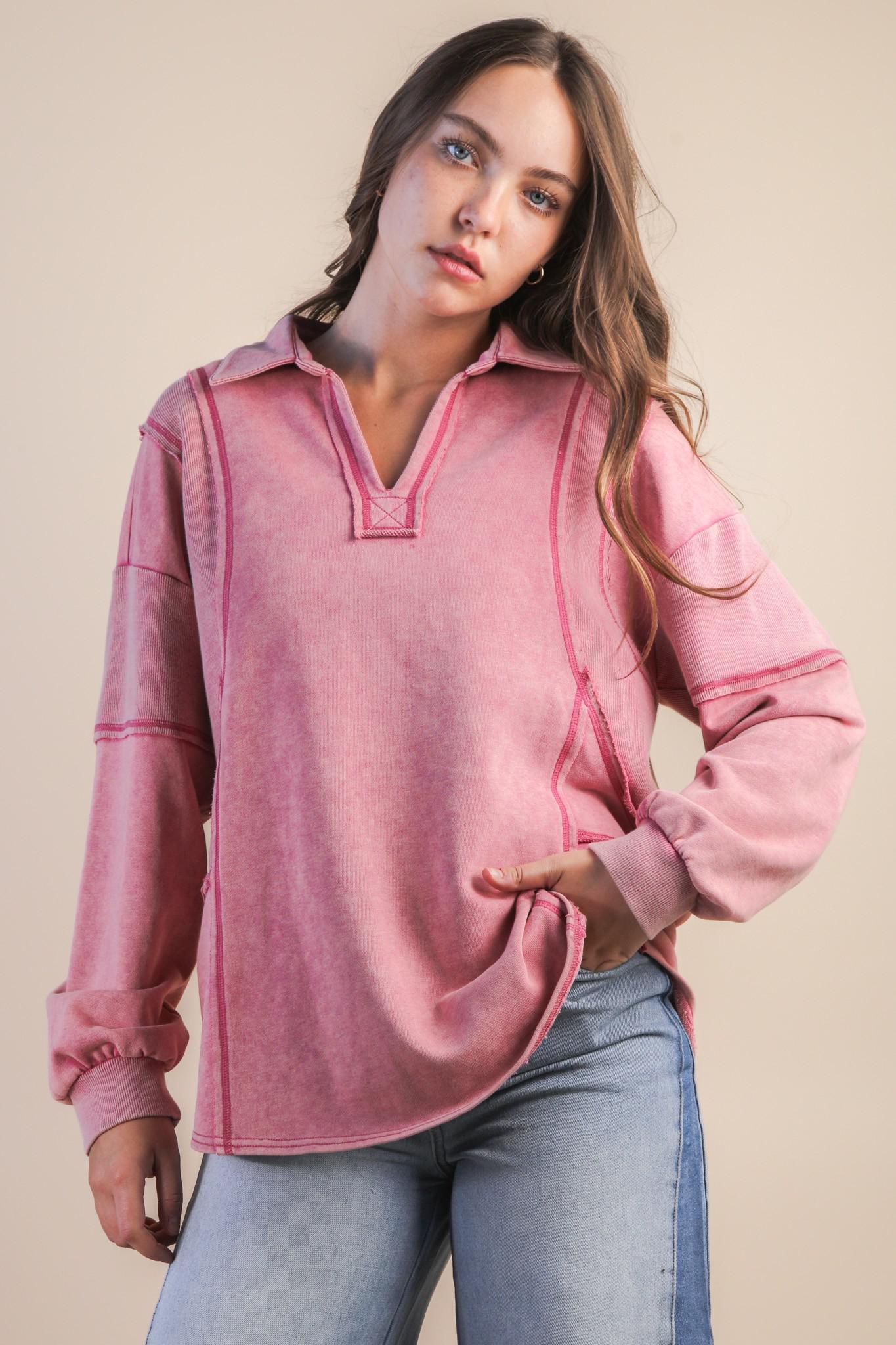 Mauve Mineral Washed Oversized Pullover