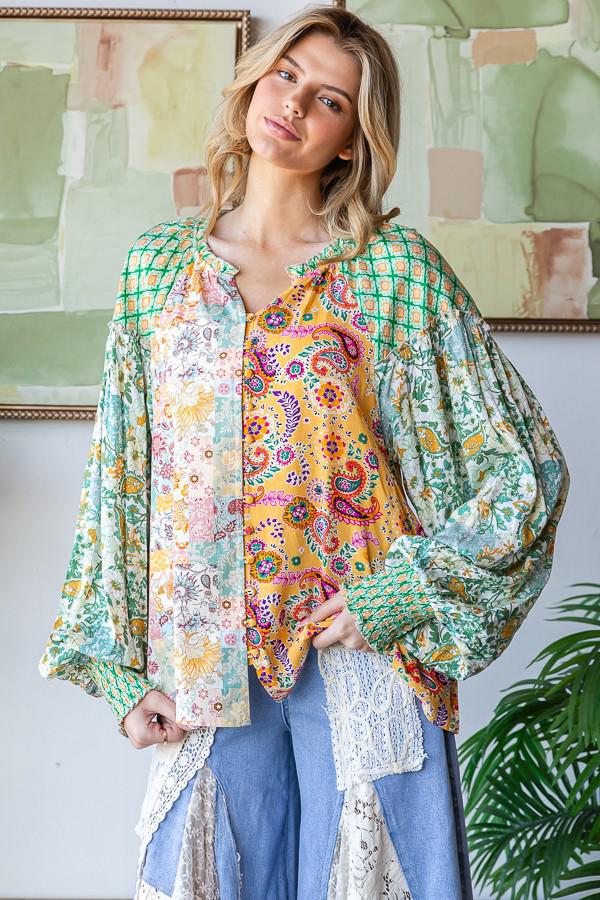 Green Combo Blouse