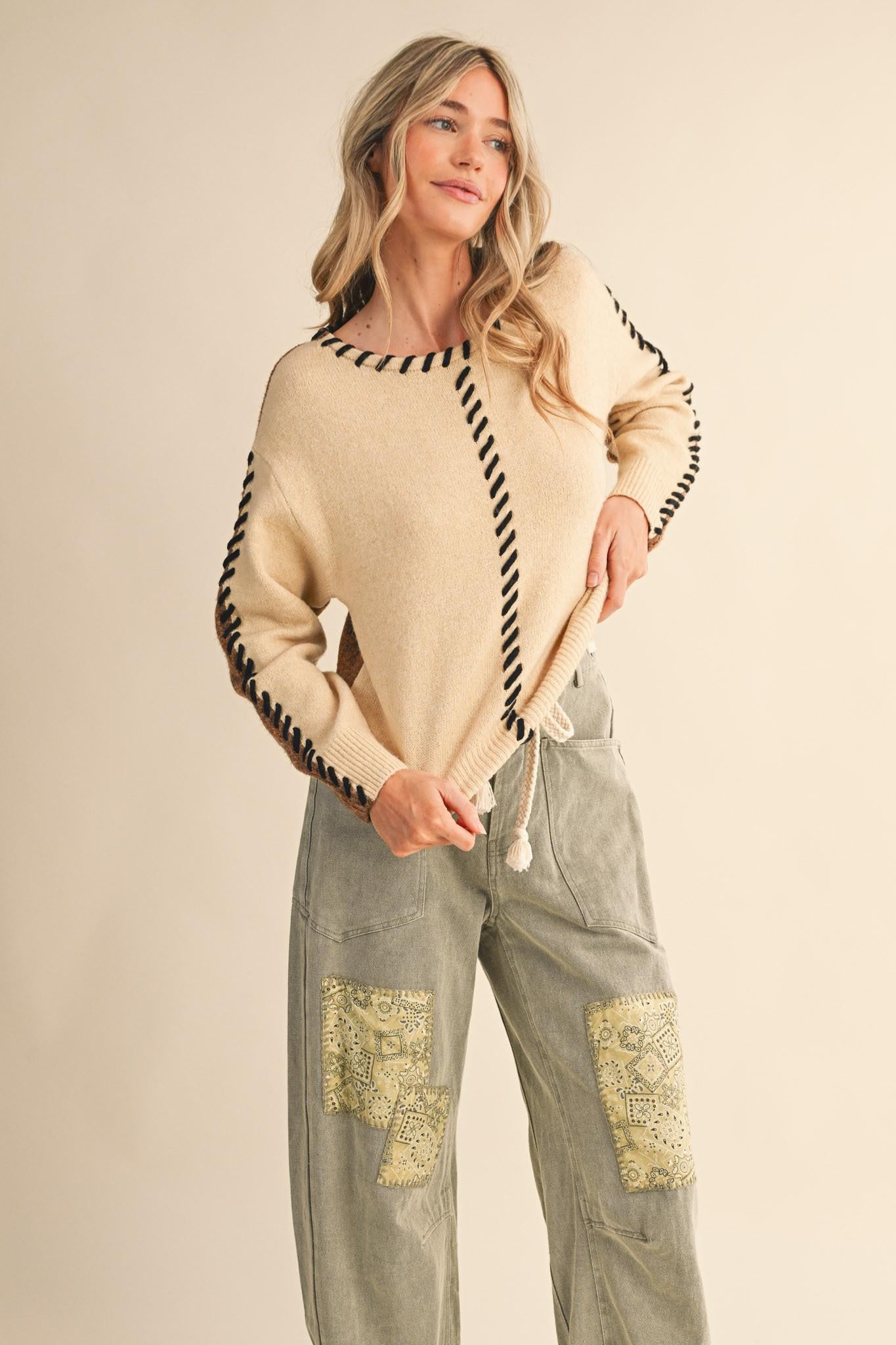Whip Stitch Two-tone Sweater
