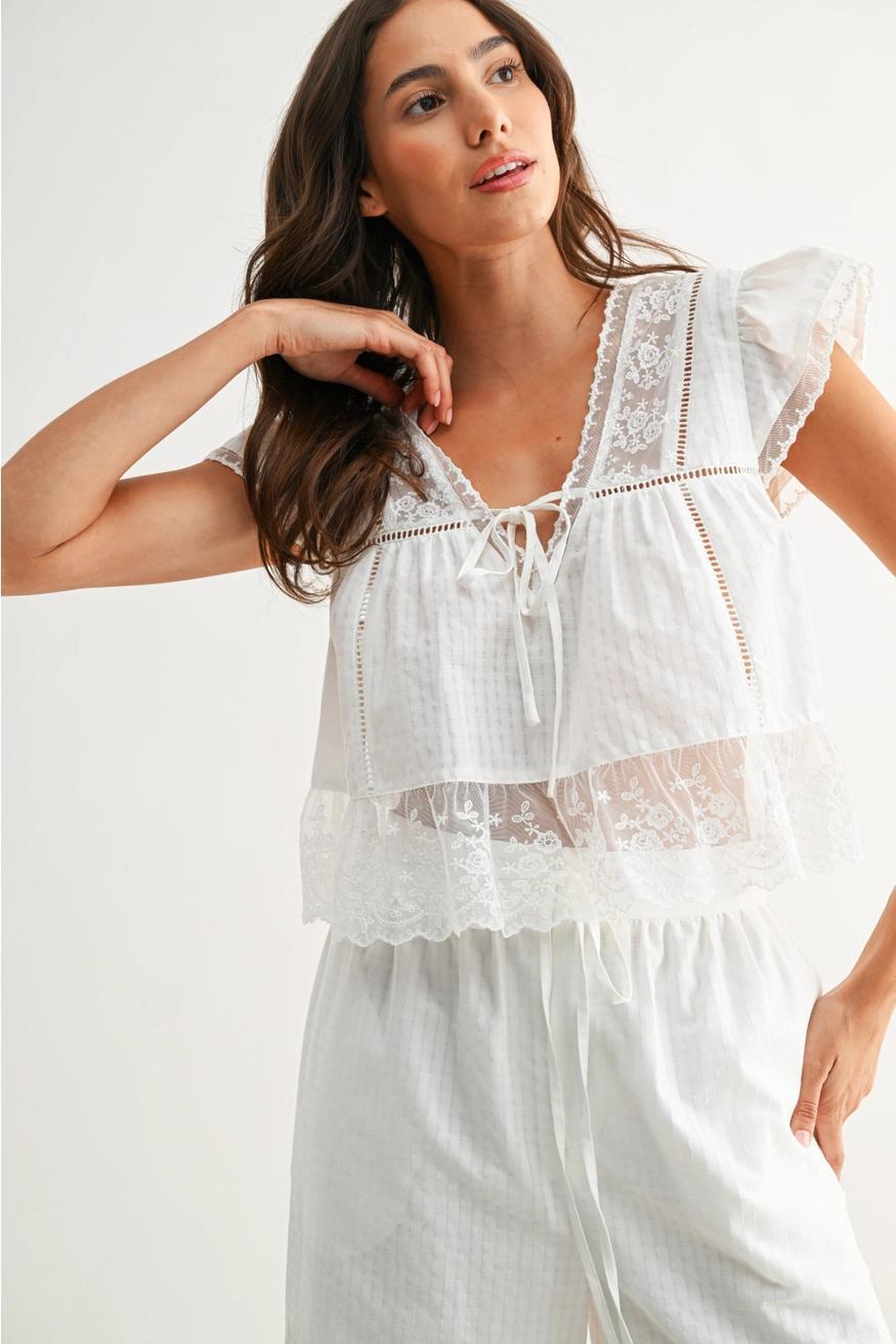 Lace-Trimmed Blouse in White