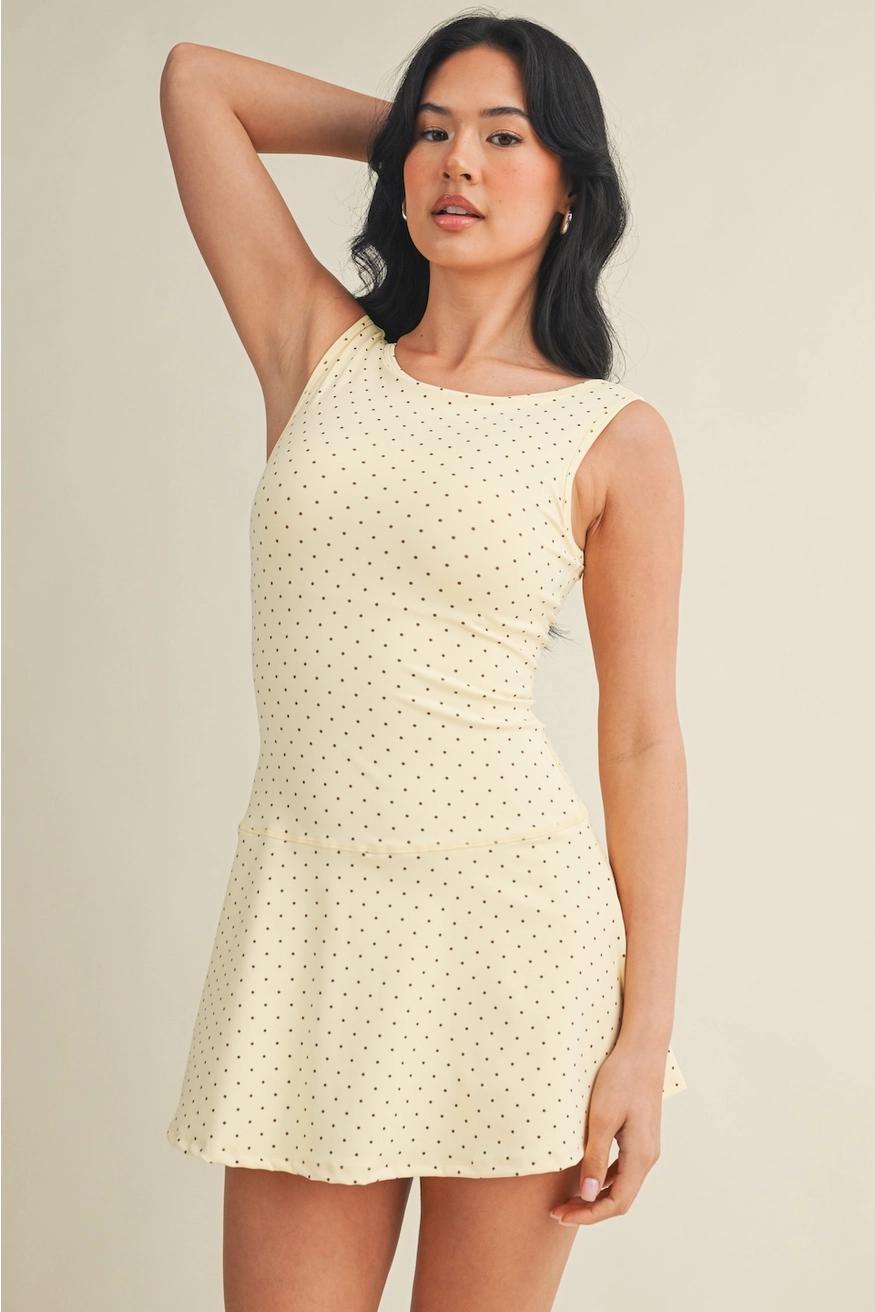 Polka Dot Print A-Line Mini Dress with Drop Waist