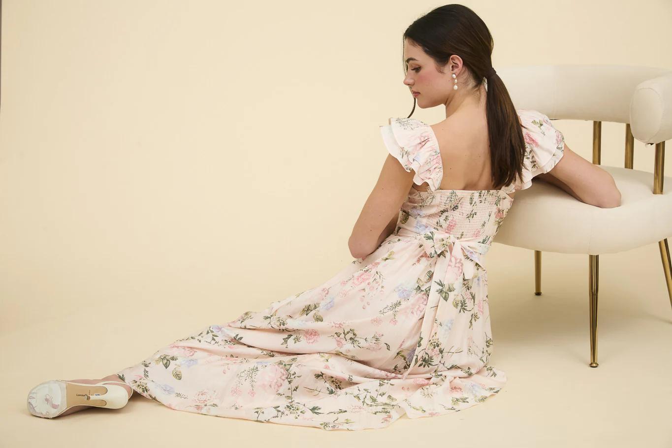Blush Floral Corset Detail Maxi Dress