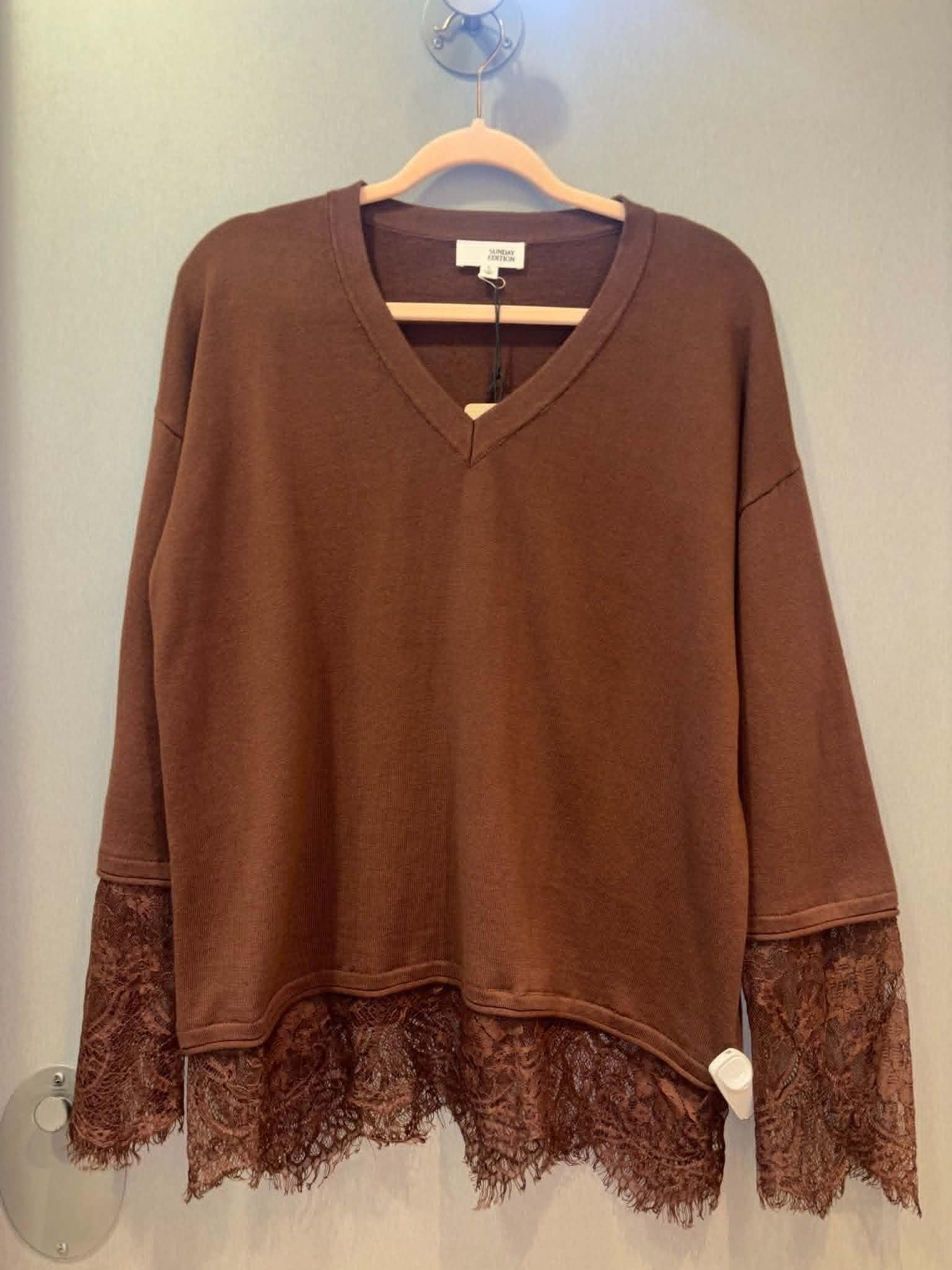 V Neck Sweater w/ Lace Sleeves & Bottom