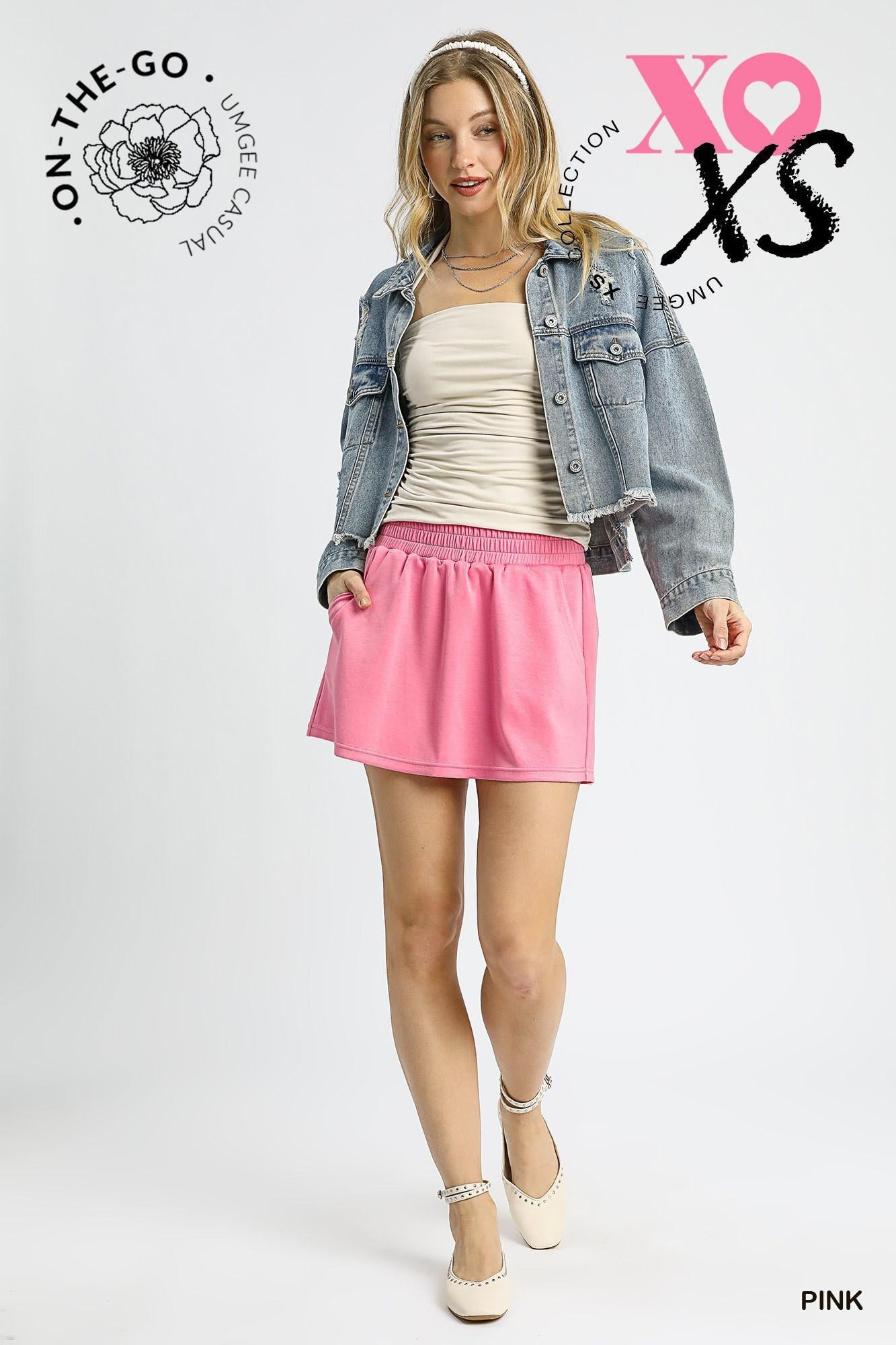 Pink Terry Knit Skort with Pockets