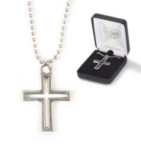 NK CUTOUT BOX CROSS PWTR 24" BEAD