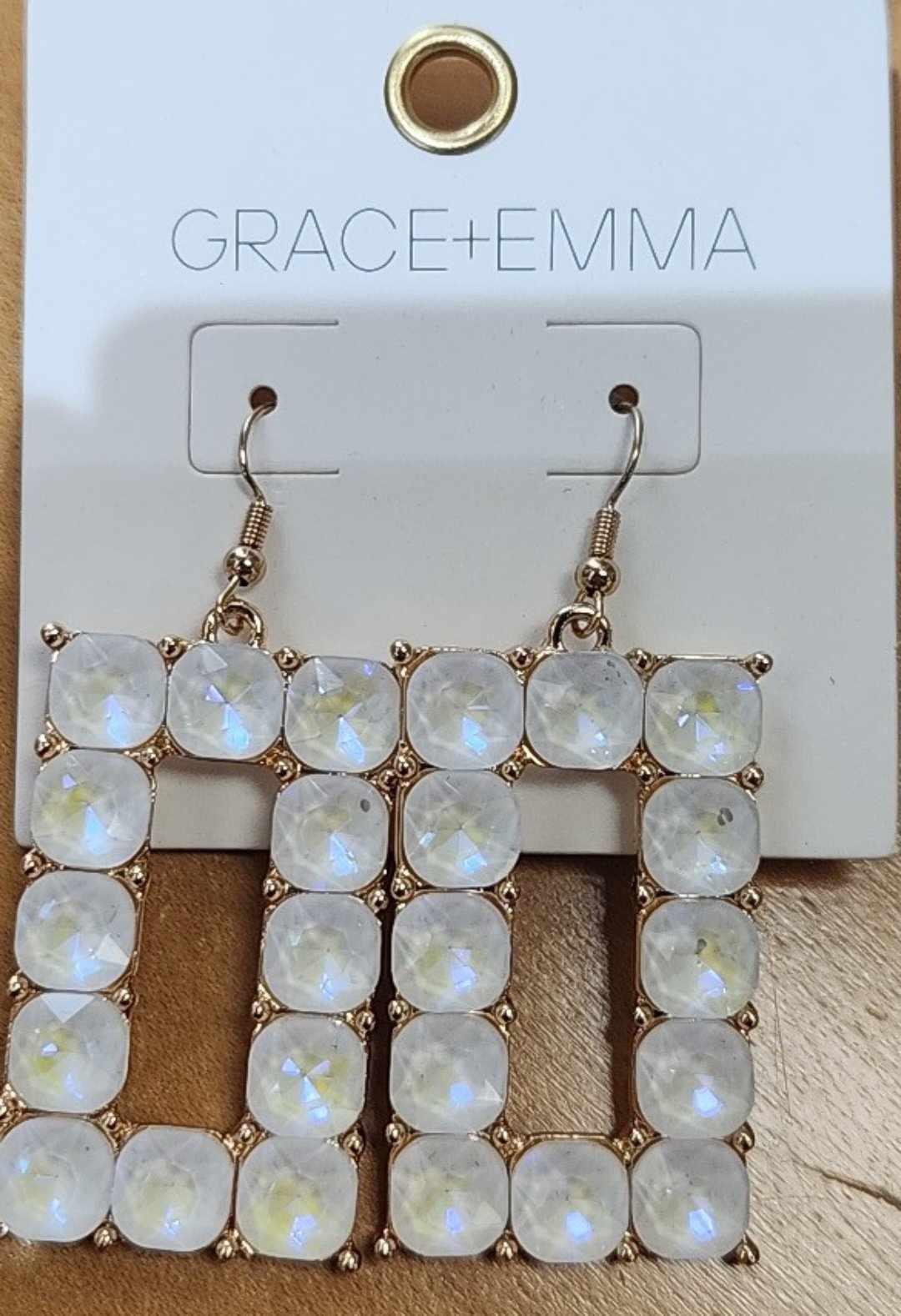 White Stone Square Earrings