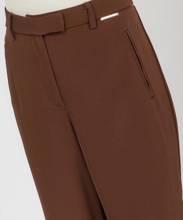BROWN BUTTON CLOSURE WIDE LEG PANTS