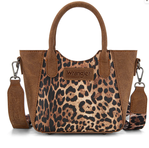 Wrangler Leopard Print Small Tote/Crossbody - Brown
