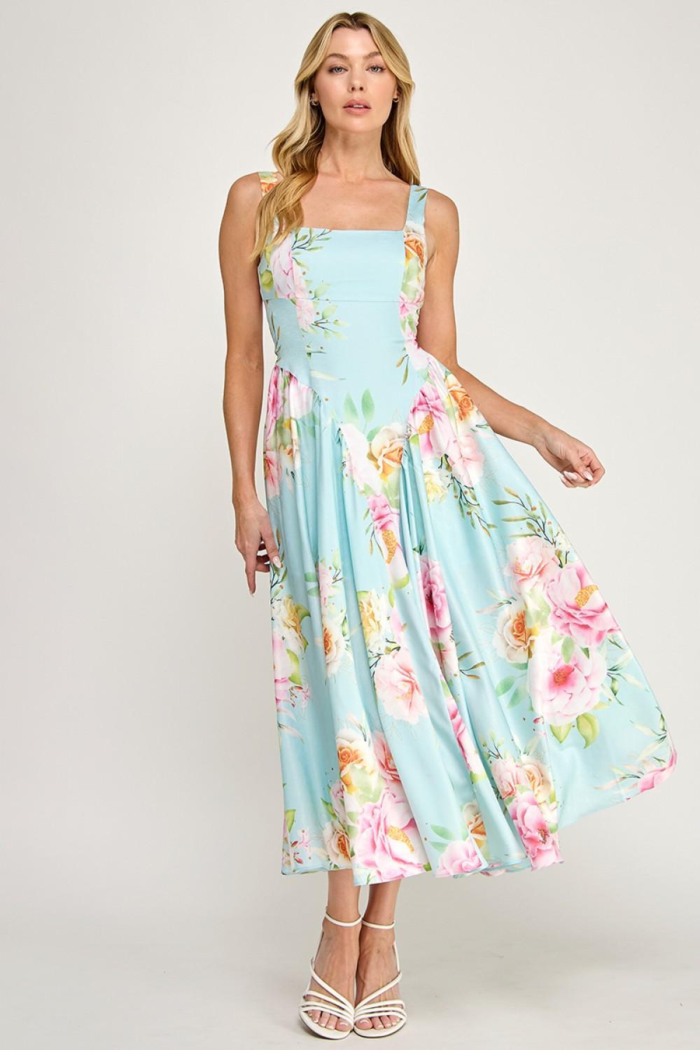 Pastel Garden Open-Back Midi Dress