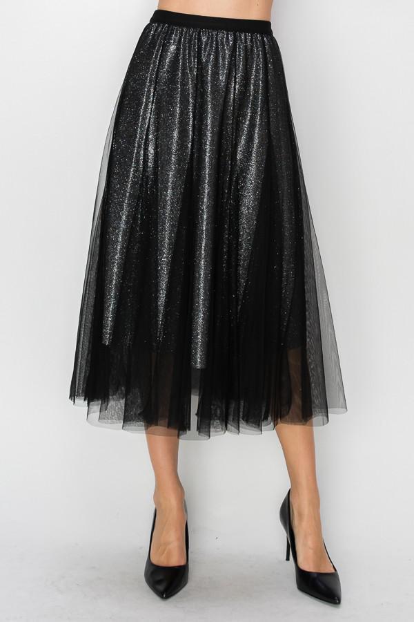 Black Sparkly Skirt with Mesh Layer