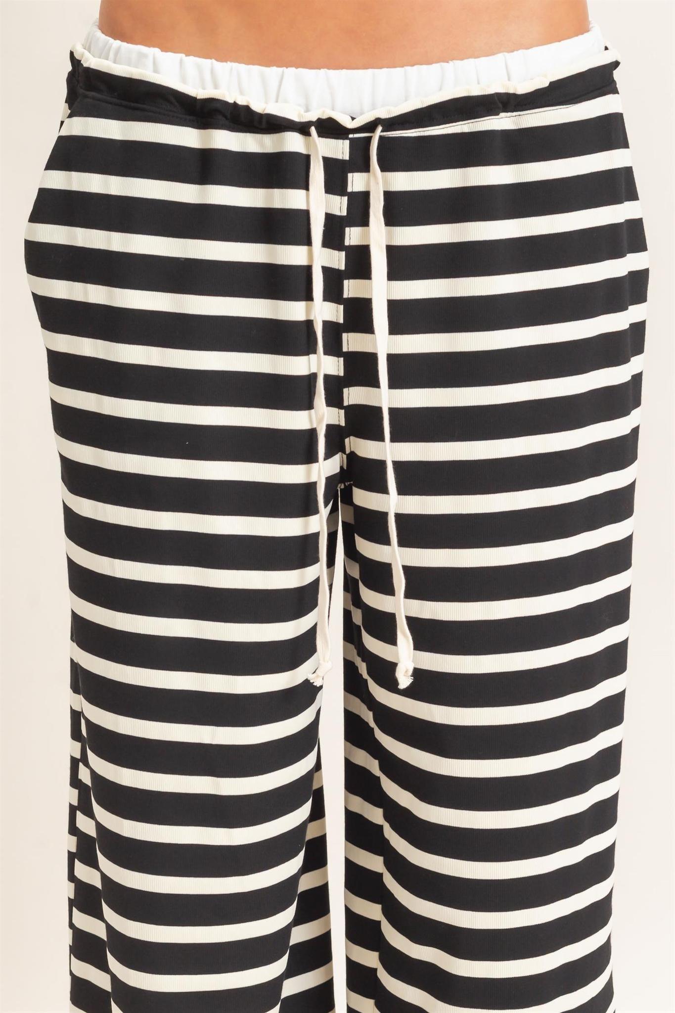 Black/Cream Striped Wide-leg Pants