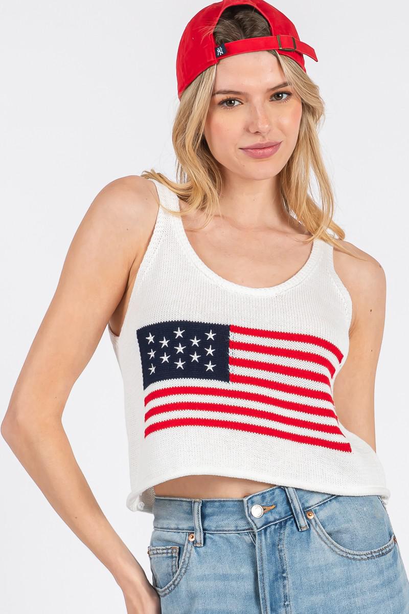 America Flag Sweater Tank Top