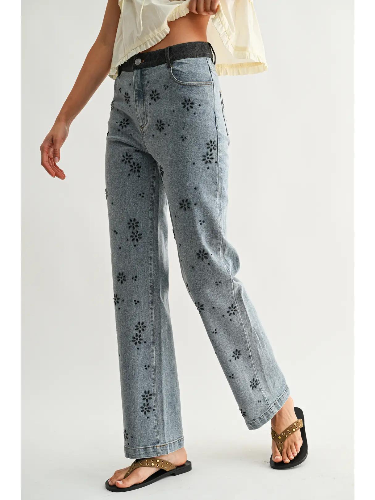 Straight-Leg Jeans with Hot Fix Embellished