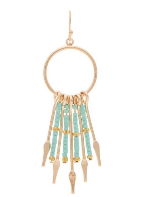 Gold Mint Bead Fringed Circle Earring