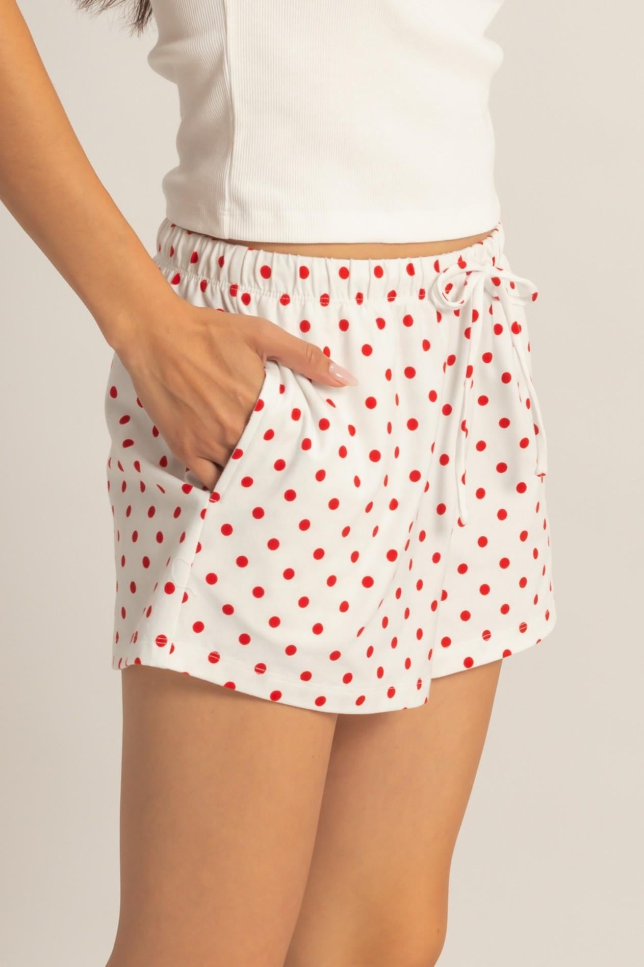 Polka Dot Drawstring Shorts - Red