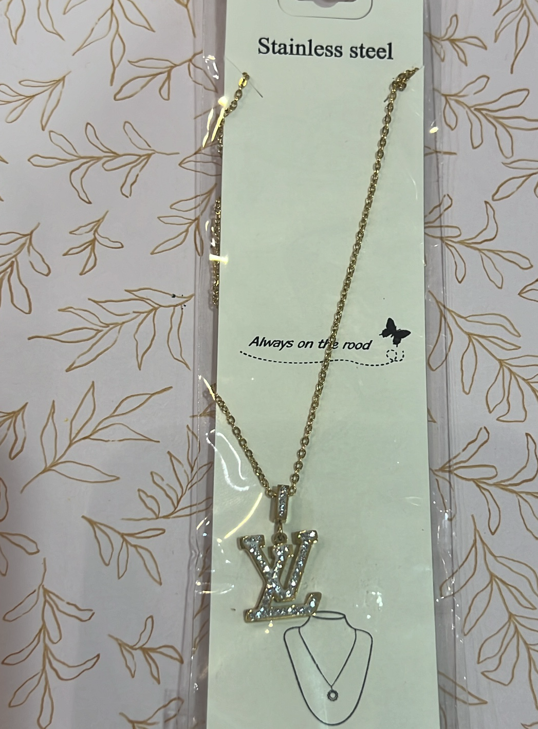 LV White Outline Crystal Necklace