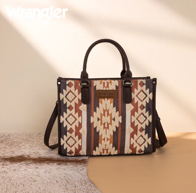 Wrangler Sherpa Aztec Canvas Tote/Crossbody - Coffee