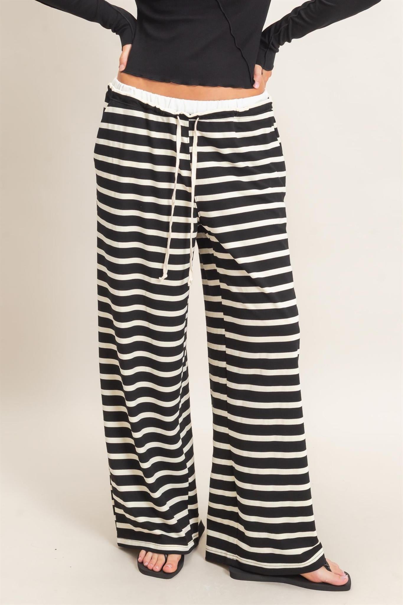 Black/Cream Striped Wide-leg Pants