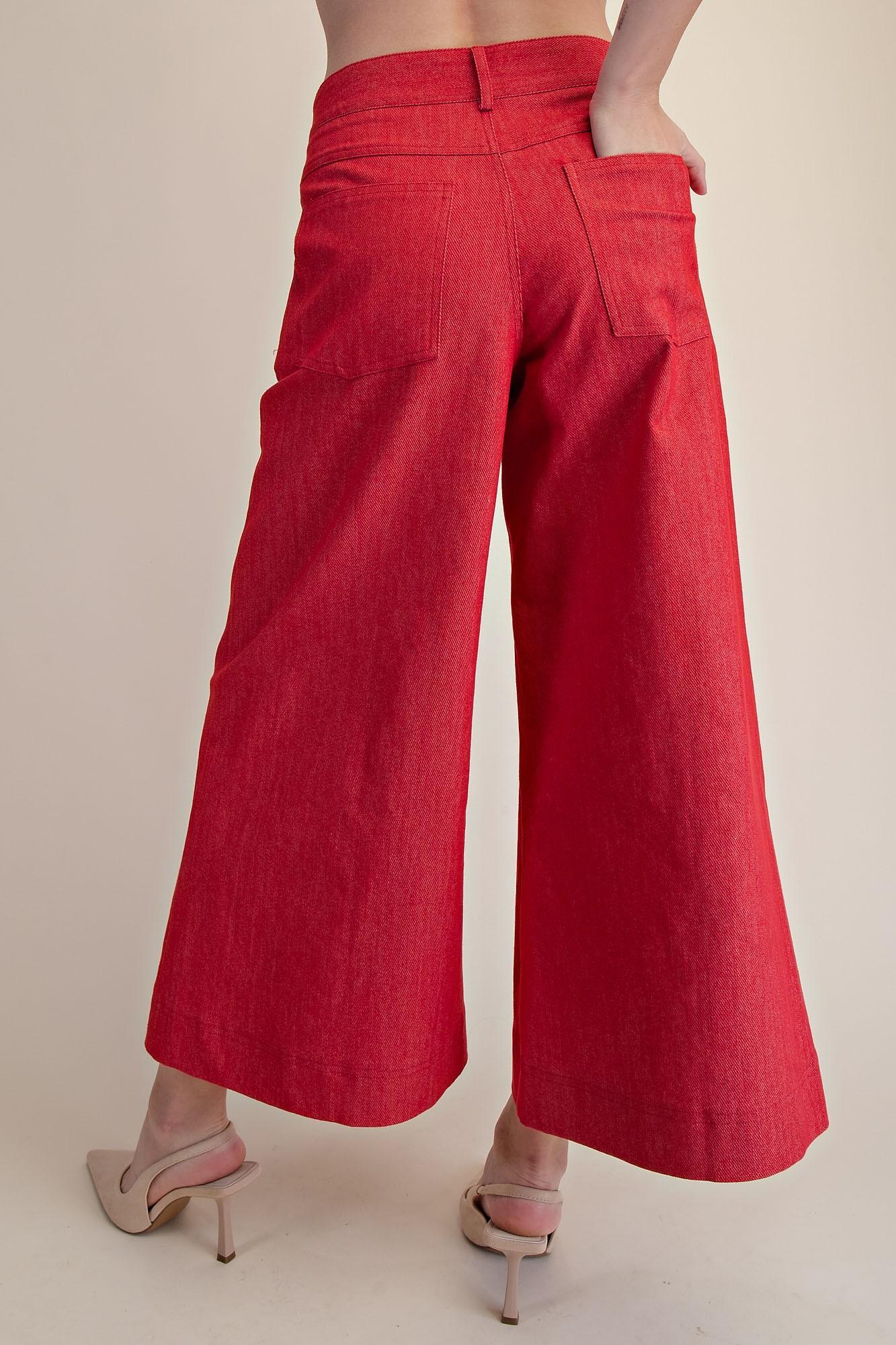 Red Crop High-Rise Wide-Leg Pants