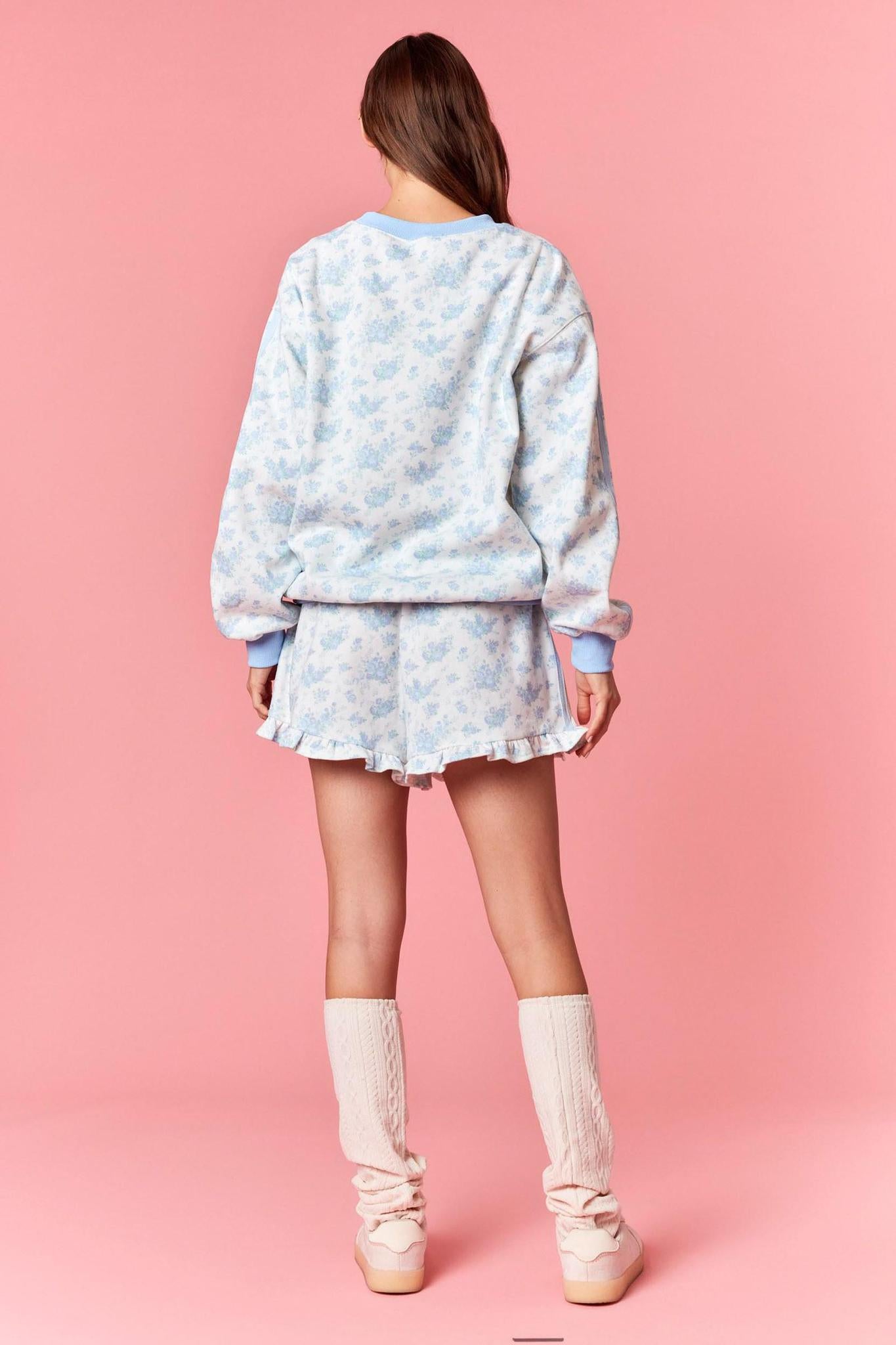 Blue Floral Print Terry Sweatshirt