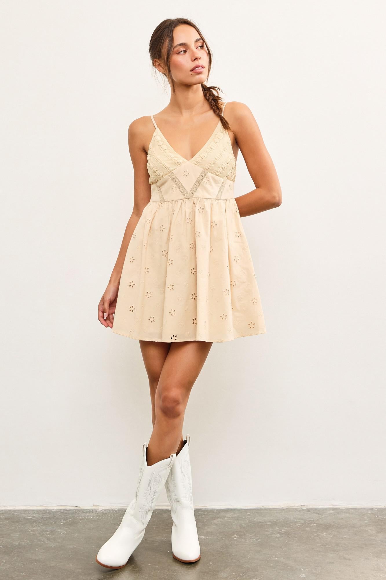 Eyelet Detail Mini Dress