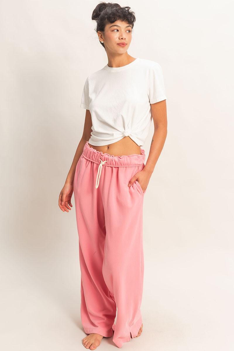 Fold Over Waist Wide Leg Sweatpant