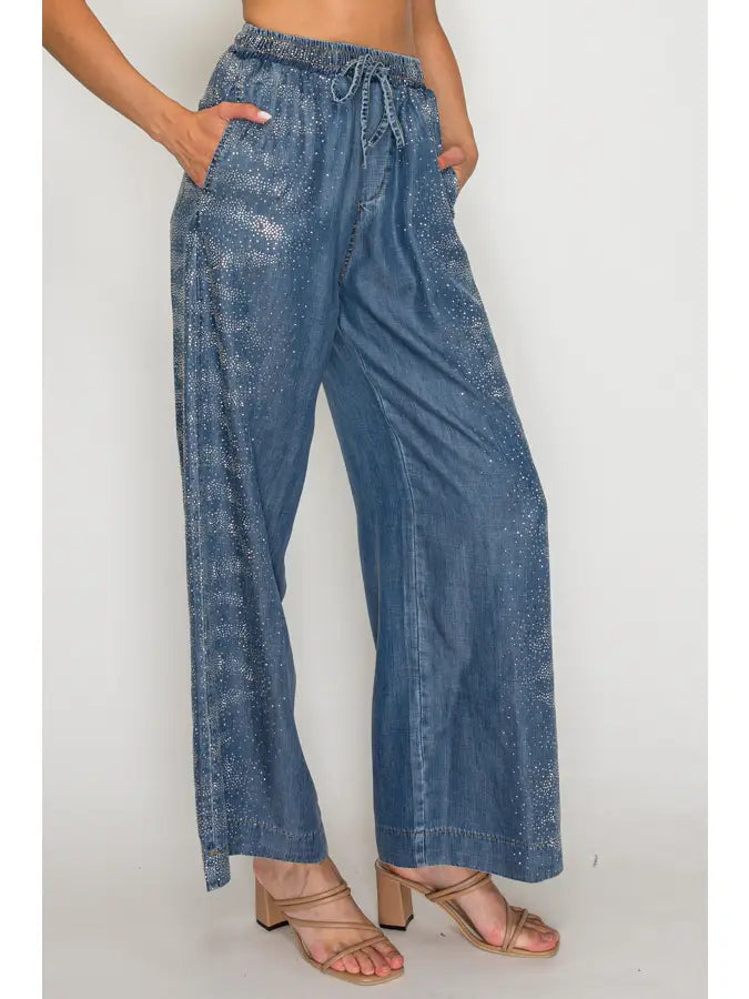 Drawstring Sparkly Chambray Pants