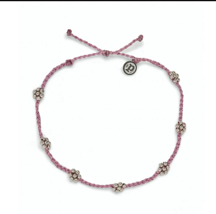 Flora Metallic Bead Silver Anklet Lavender