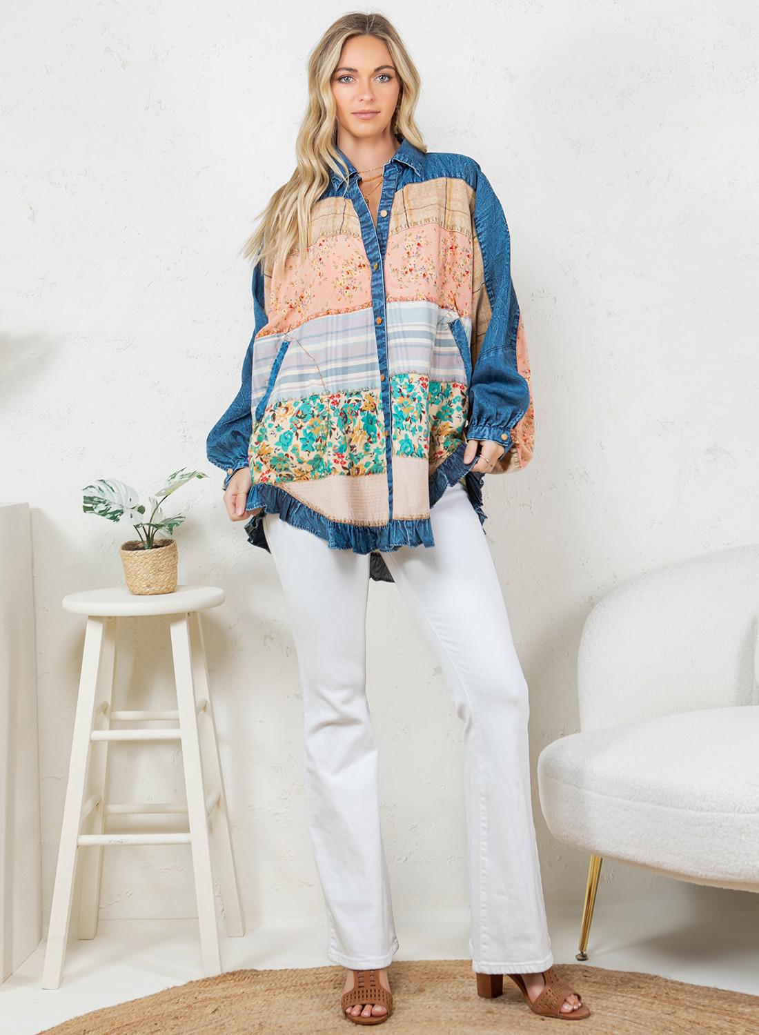 Relaxed Denim Unique Patch Button-Up