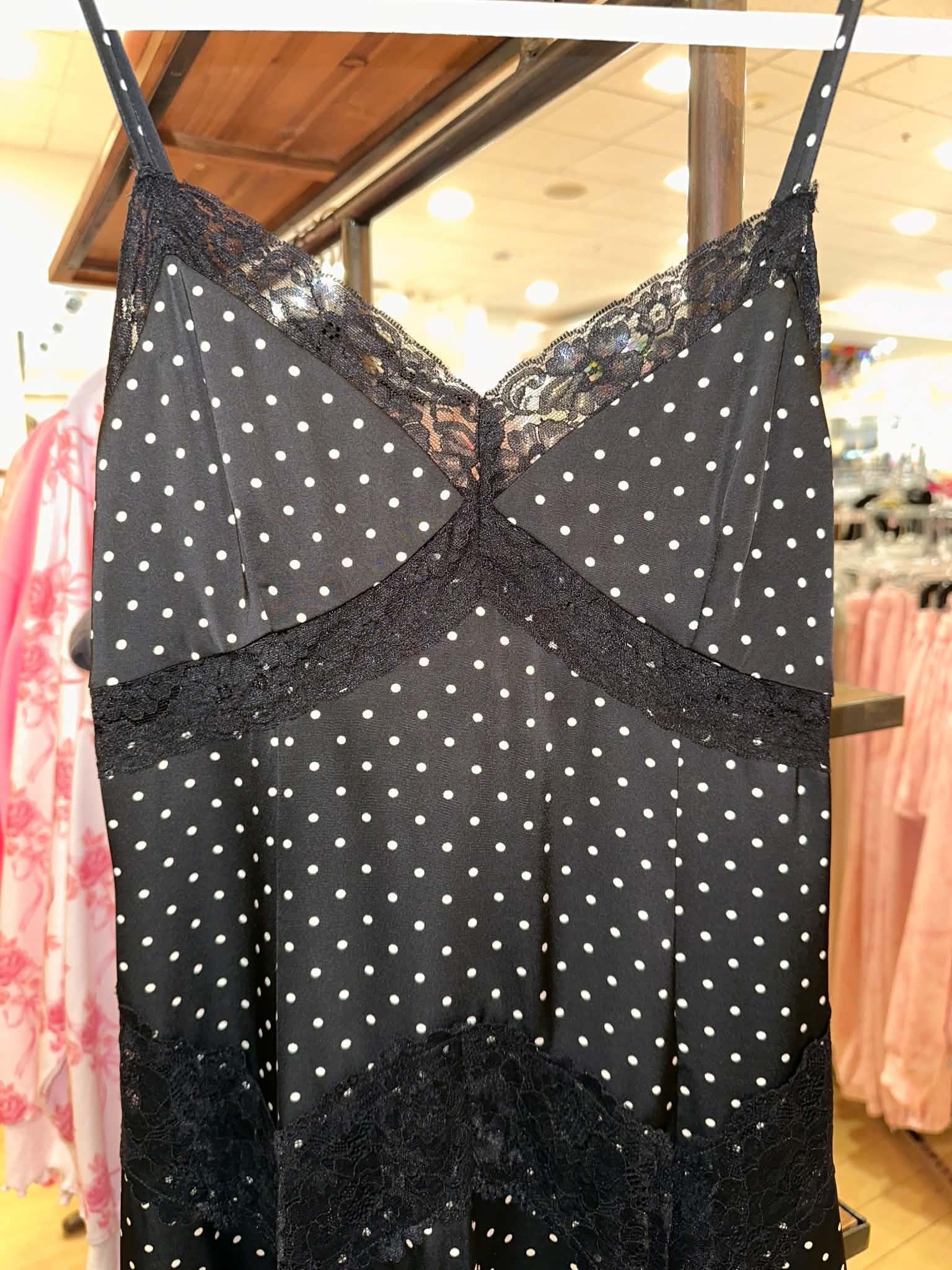 Black Polka Dot Lace Trim Midi Dress