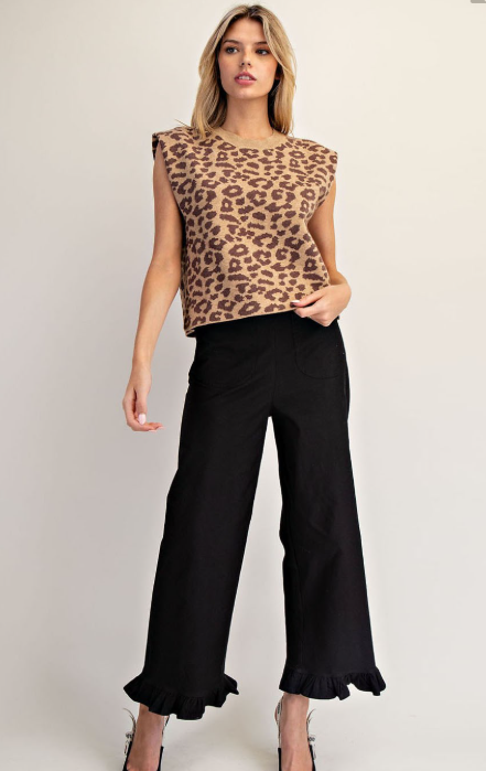 Leopard Printed Sleeveless Sweater