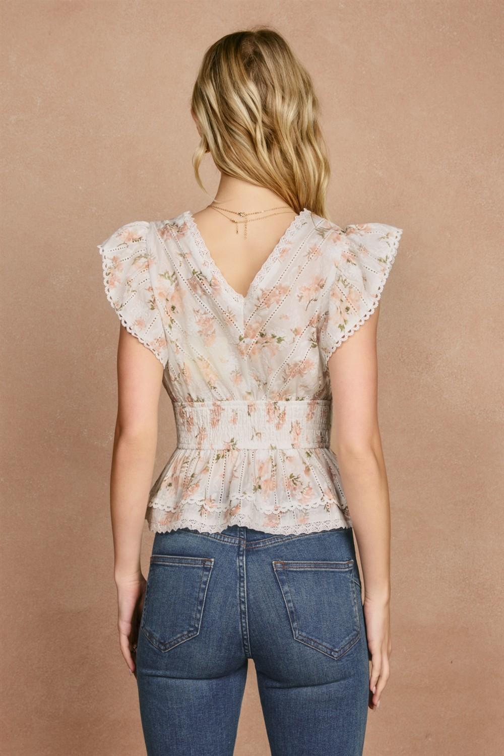 Sweet Briar Flutter Ruffled Blouson Top