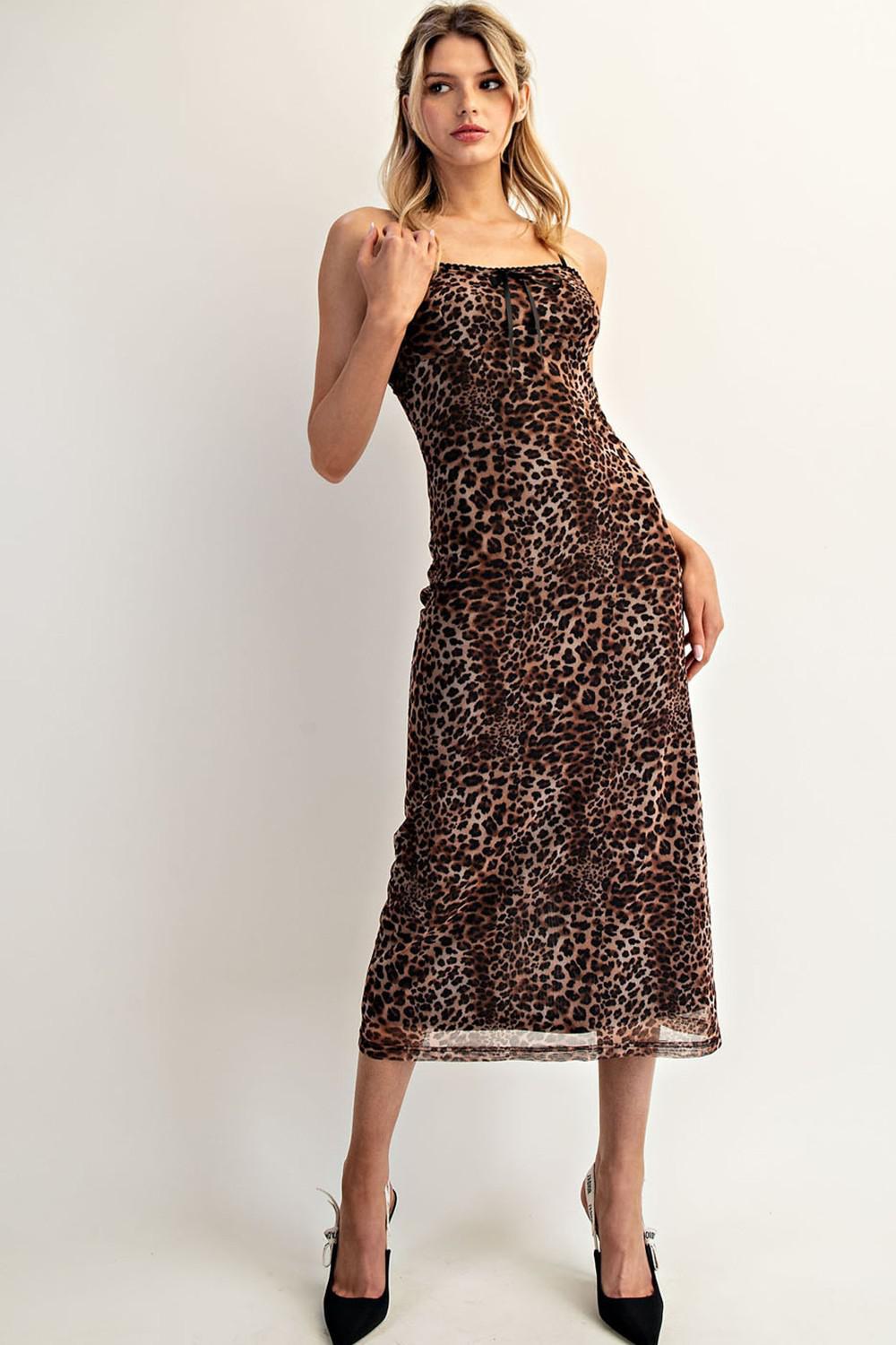 Leopard Printed Sleeveless Midi Dress