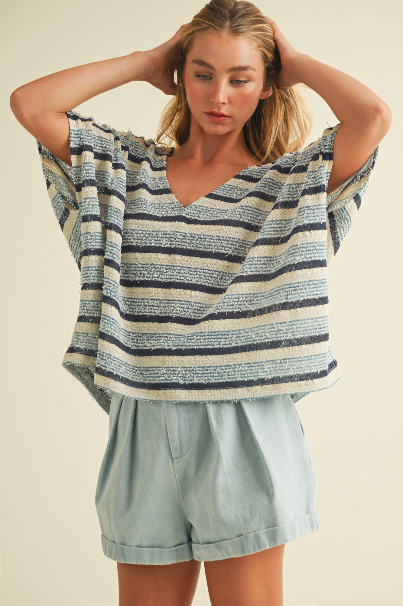 Blue Dolman Striped Top