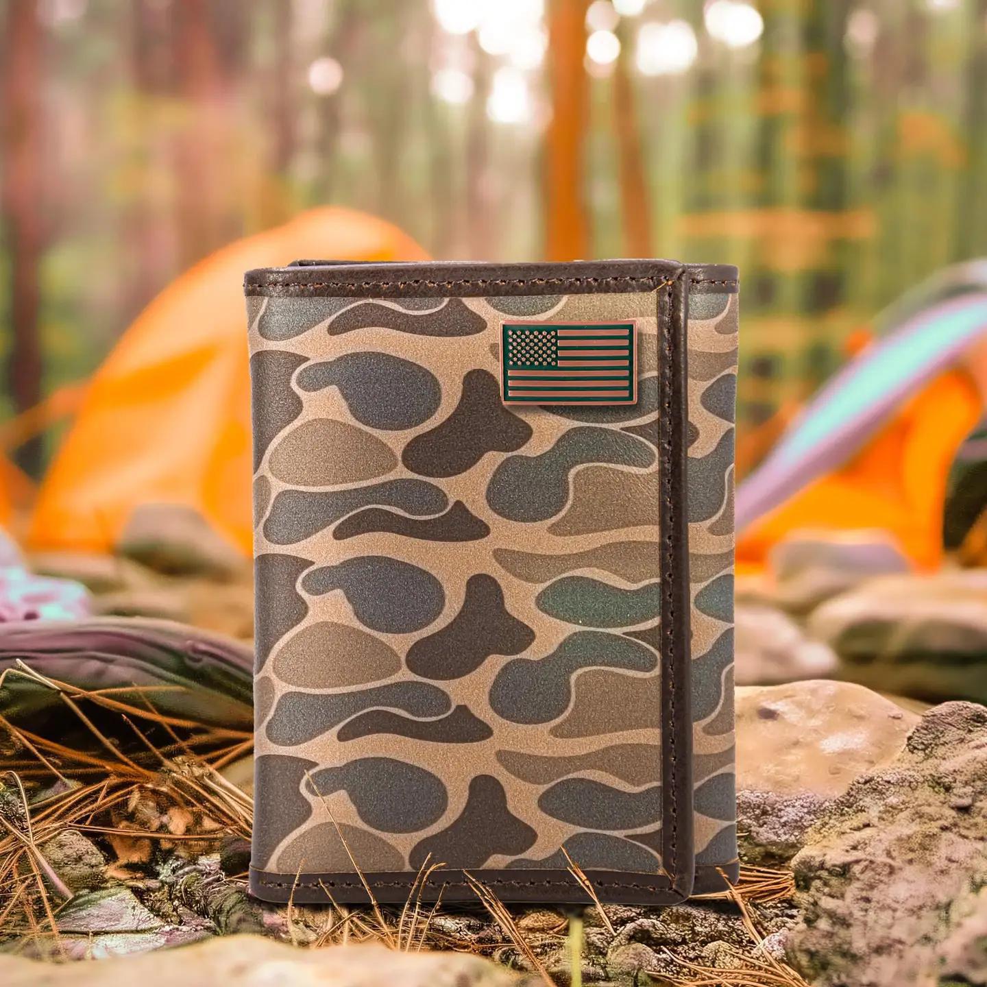 Men's Trifold Old School Camo Leather Wallet