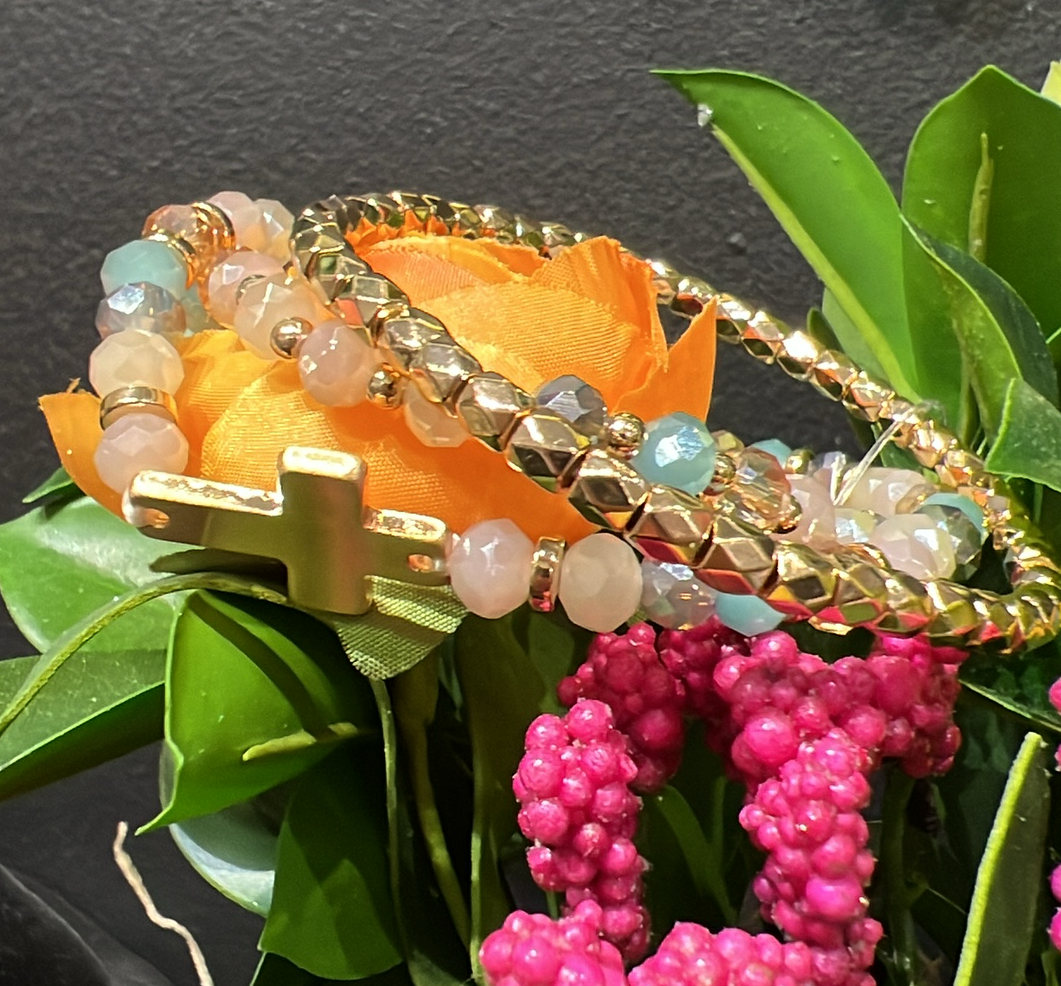 Cross Stone Bracelet Set