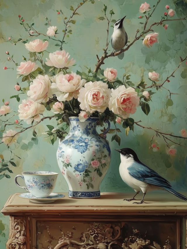 Vintage Blue Birds 12x16 Picture