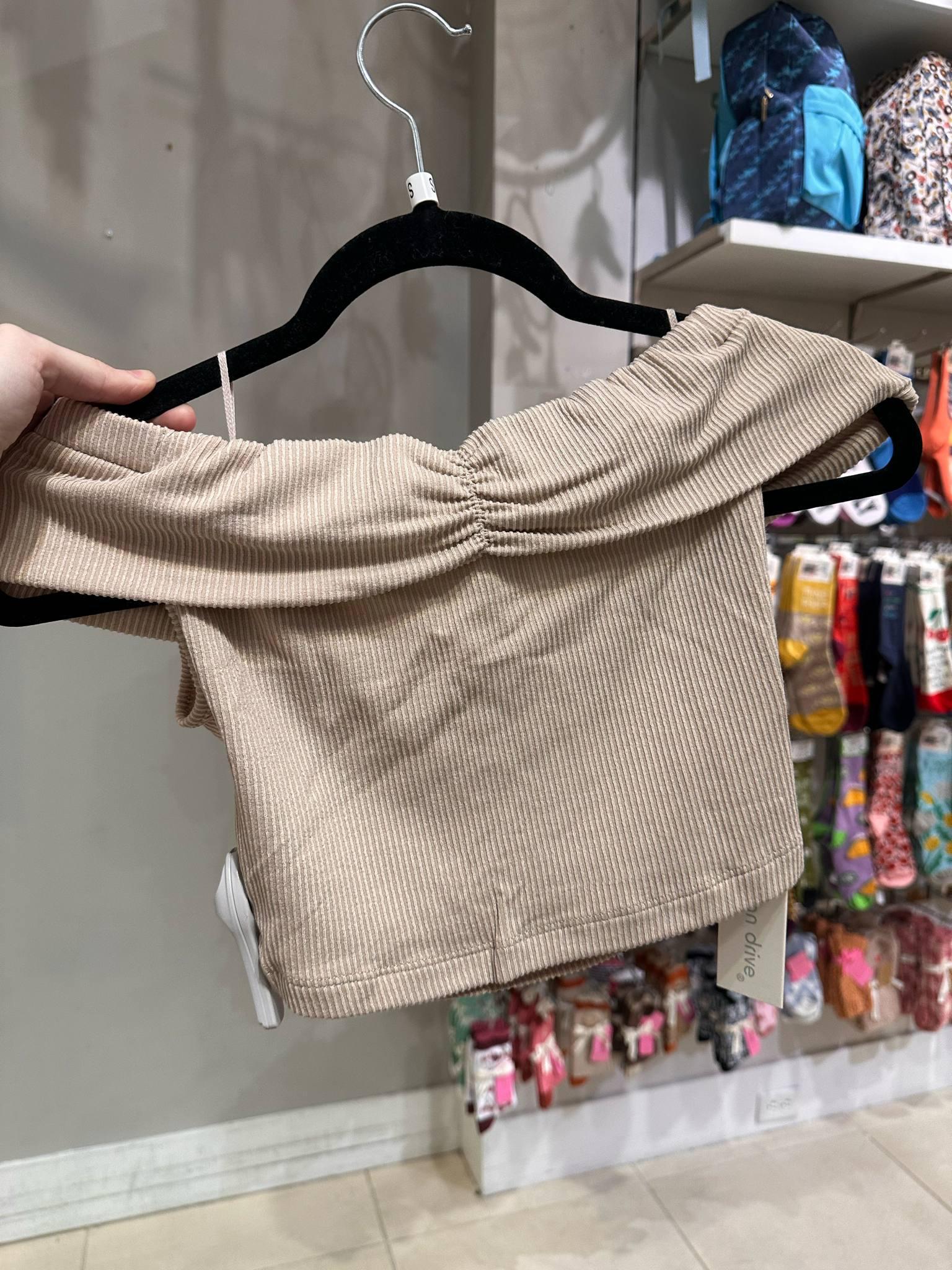 Sand Rib Knit Ruched Off-The-Shoulder Top