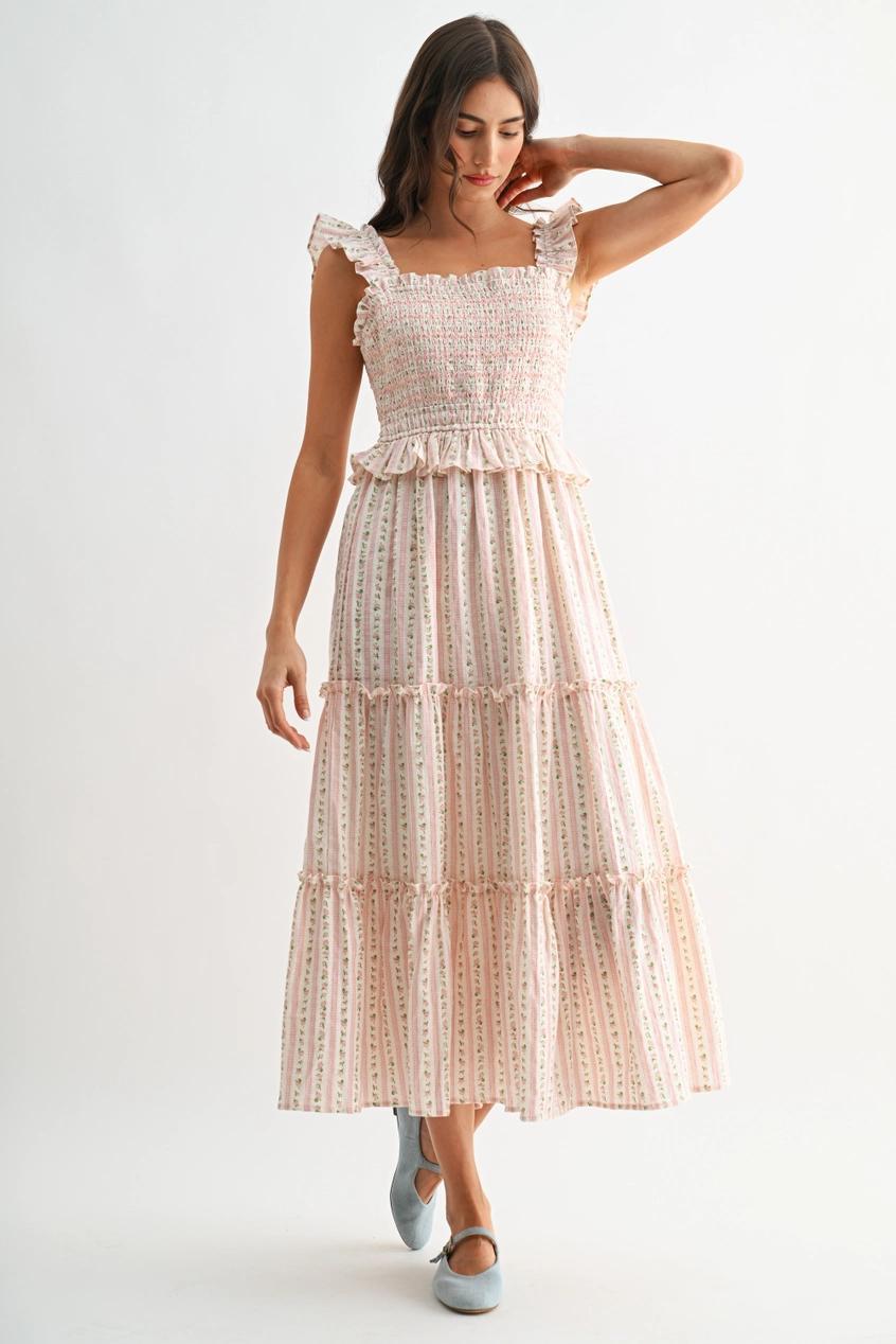 Tiered Maxi Dress with Smocked Bodice and Ruffle