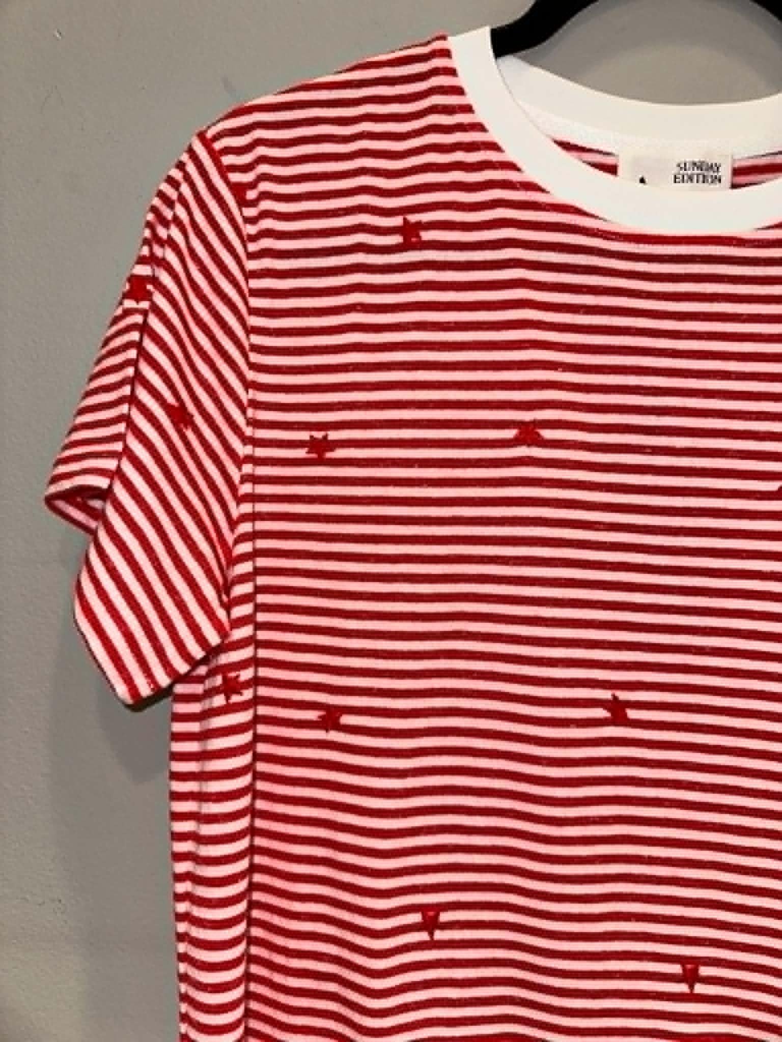 Red Stripe Embroidered Star Covered Tee