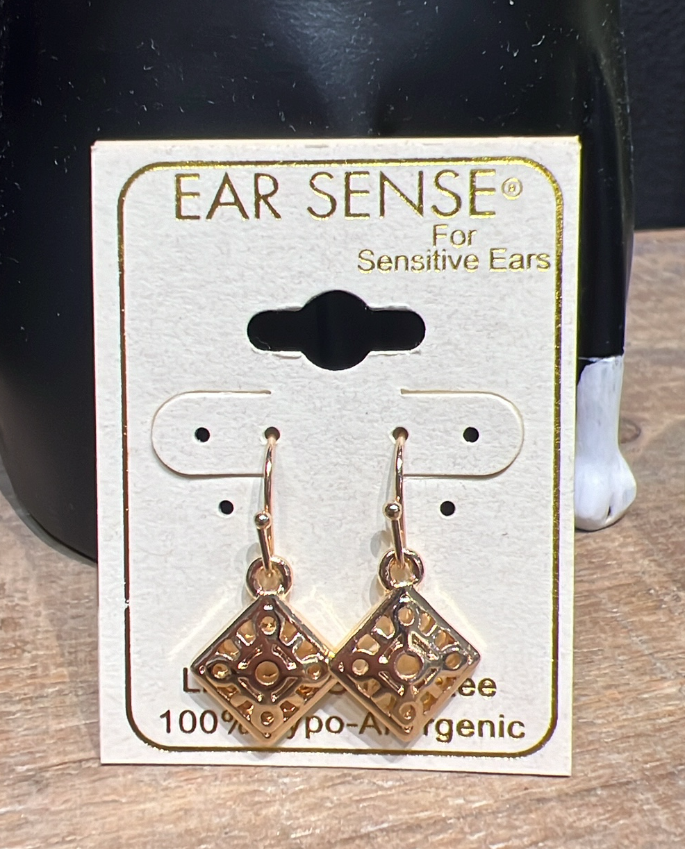 Gold Diamond Shaped Dangle Earrings