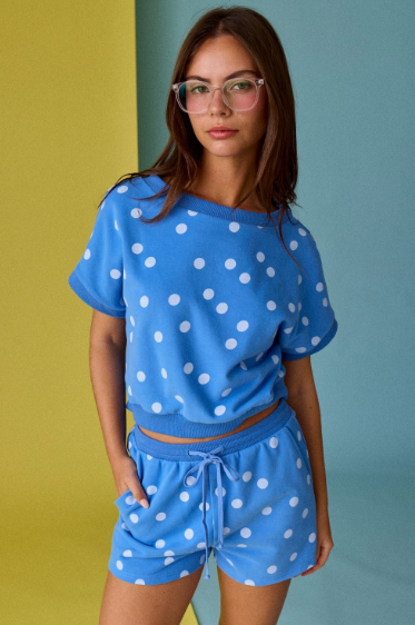 Blue Polka Dot Print Short Set