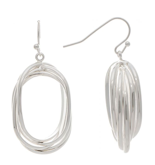 Silver Twisted Stacked Ovals Earring