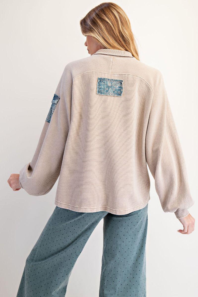 Blue Khaki Washed Rib Pullover