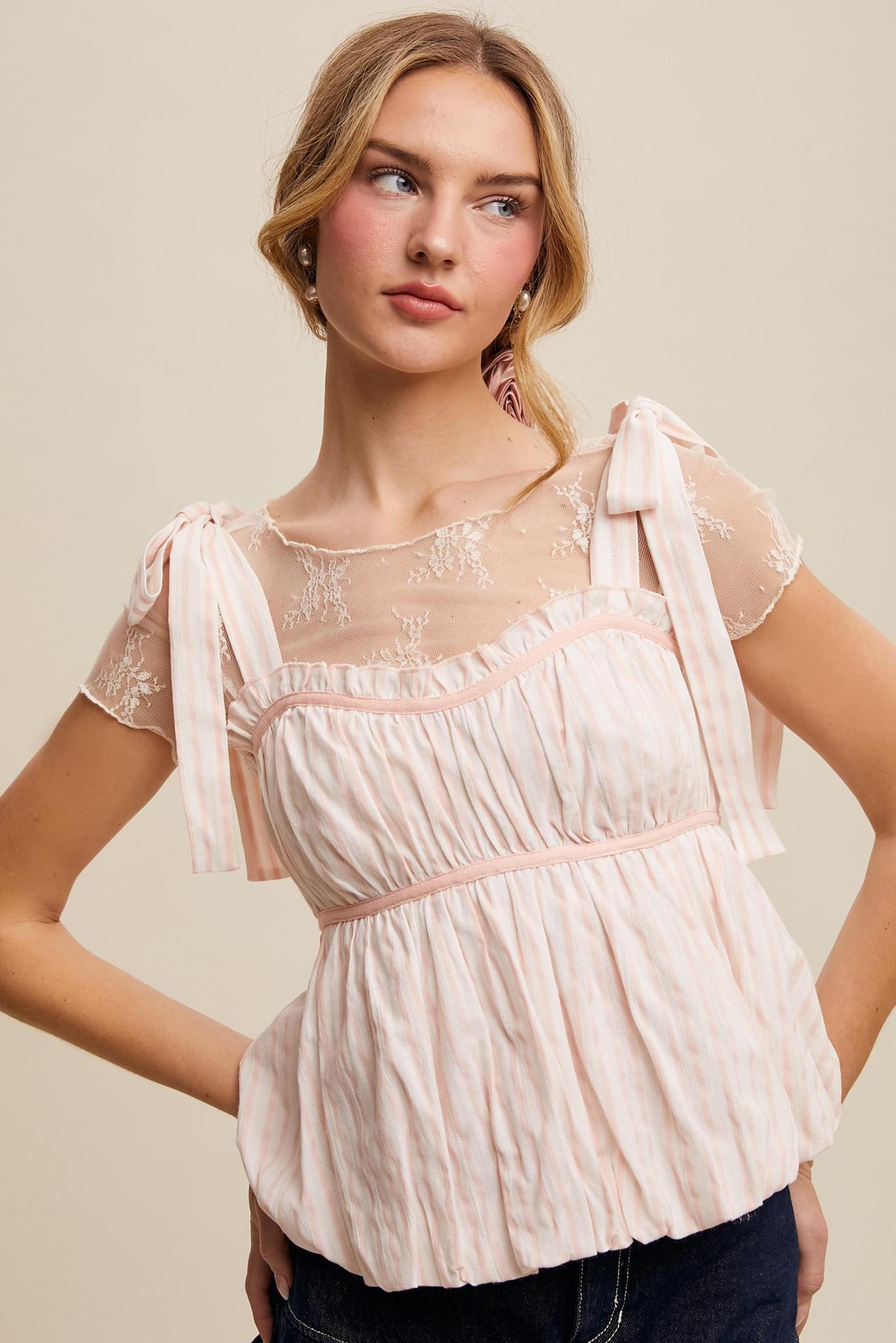 Striped Bubble Hem Babydoll Top