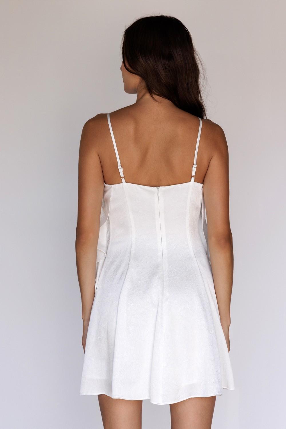 Ruffled White Mini Dress With Bow