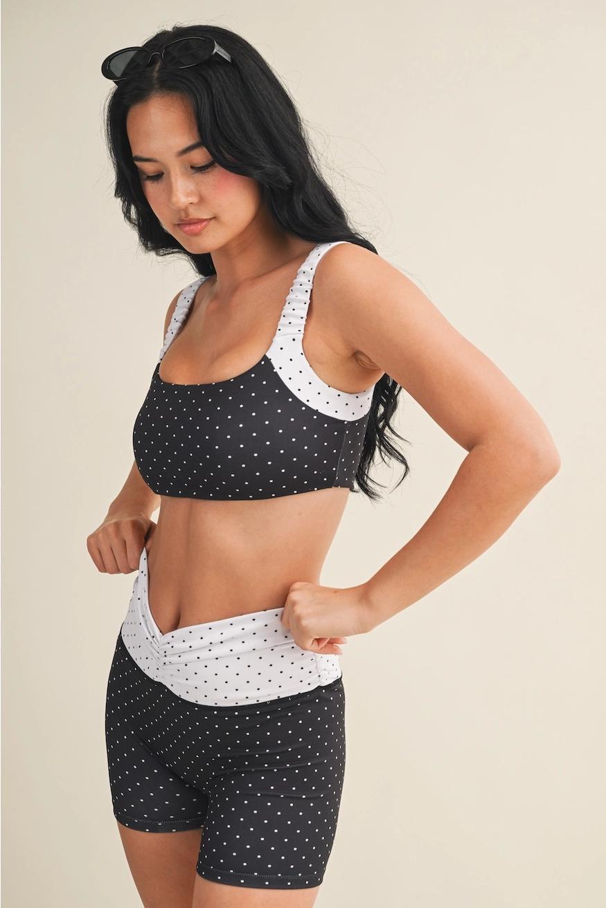 Polka Dot Print Scrunched Strap Sports Bra
