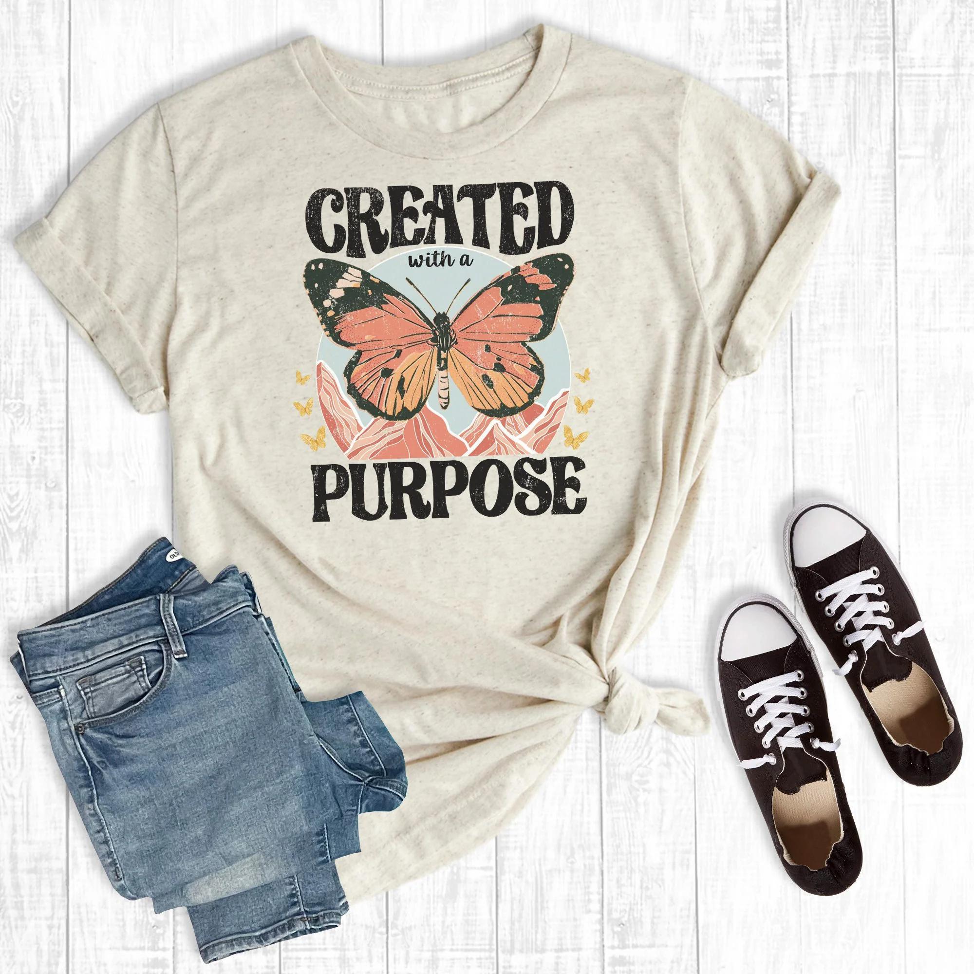 Retro Created For A Purpose Butterfly Tee