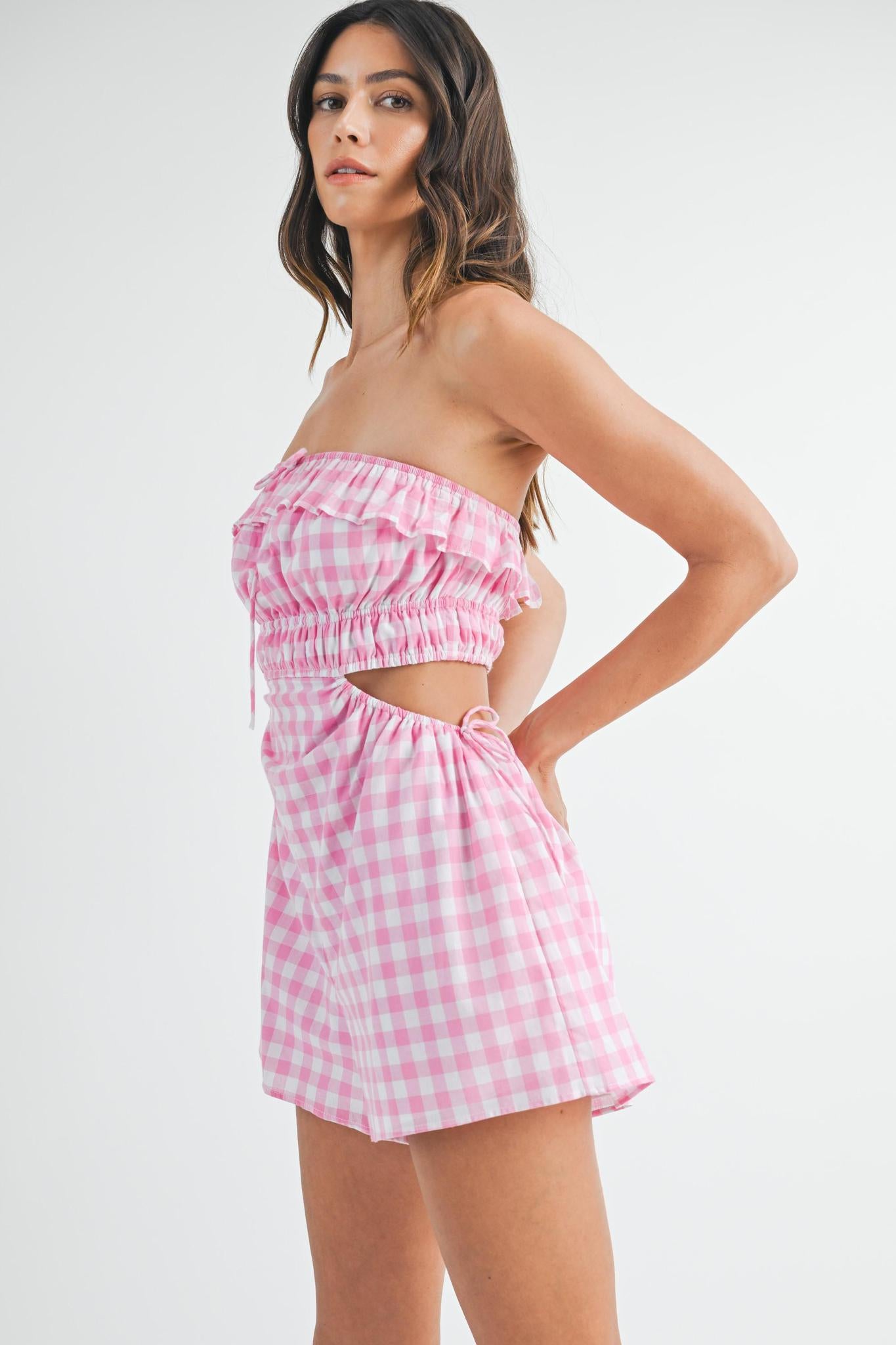 Gingham Print Cut-Out Romper