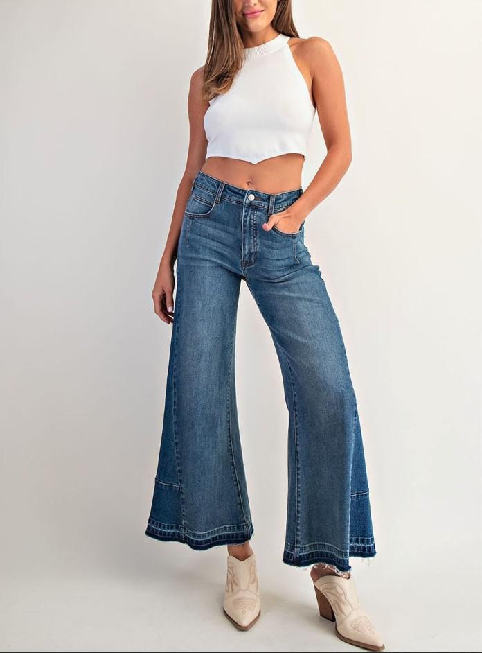 Frayed Pocket Boot Cut Jeans